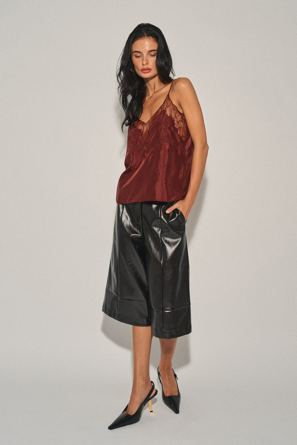 simply satin lace tank