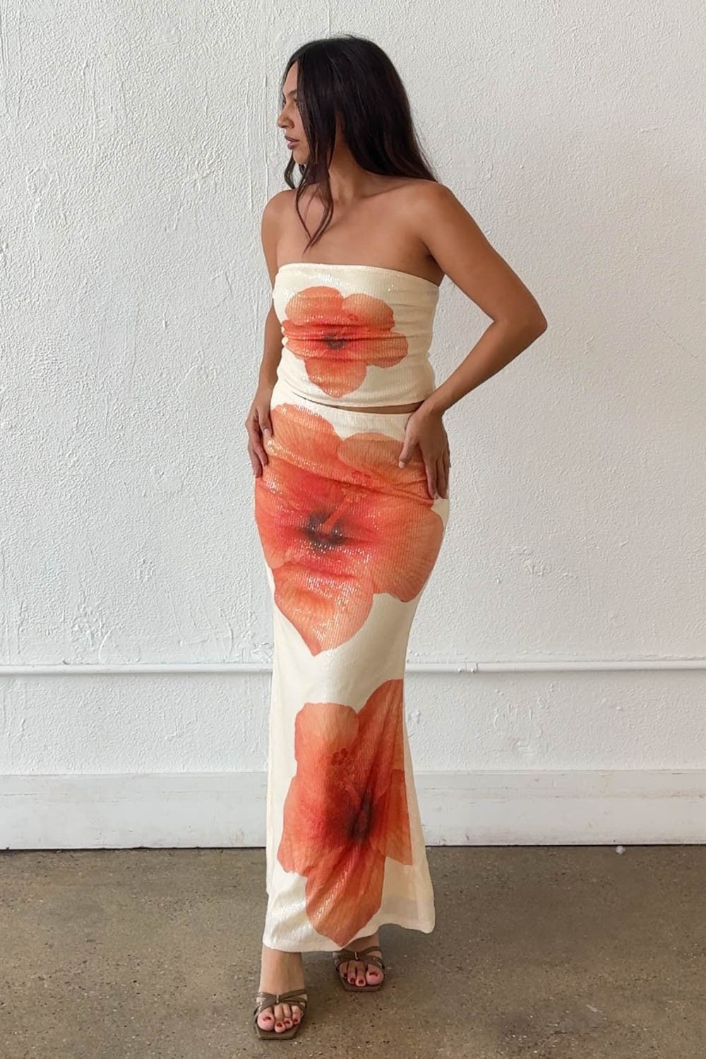floral sequin maxi skirt