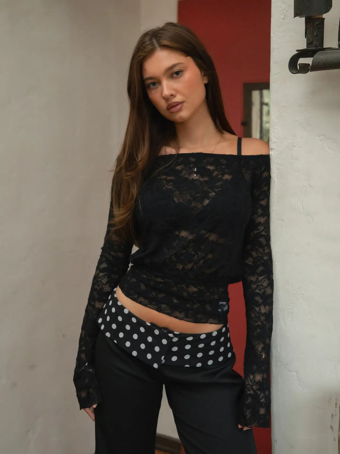 velora lace boat neck top