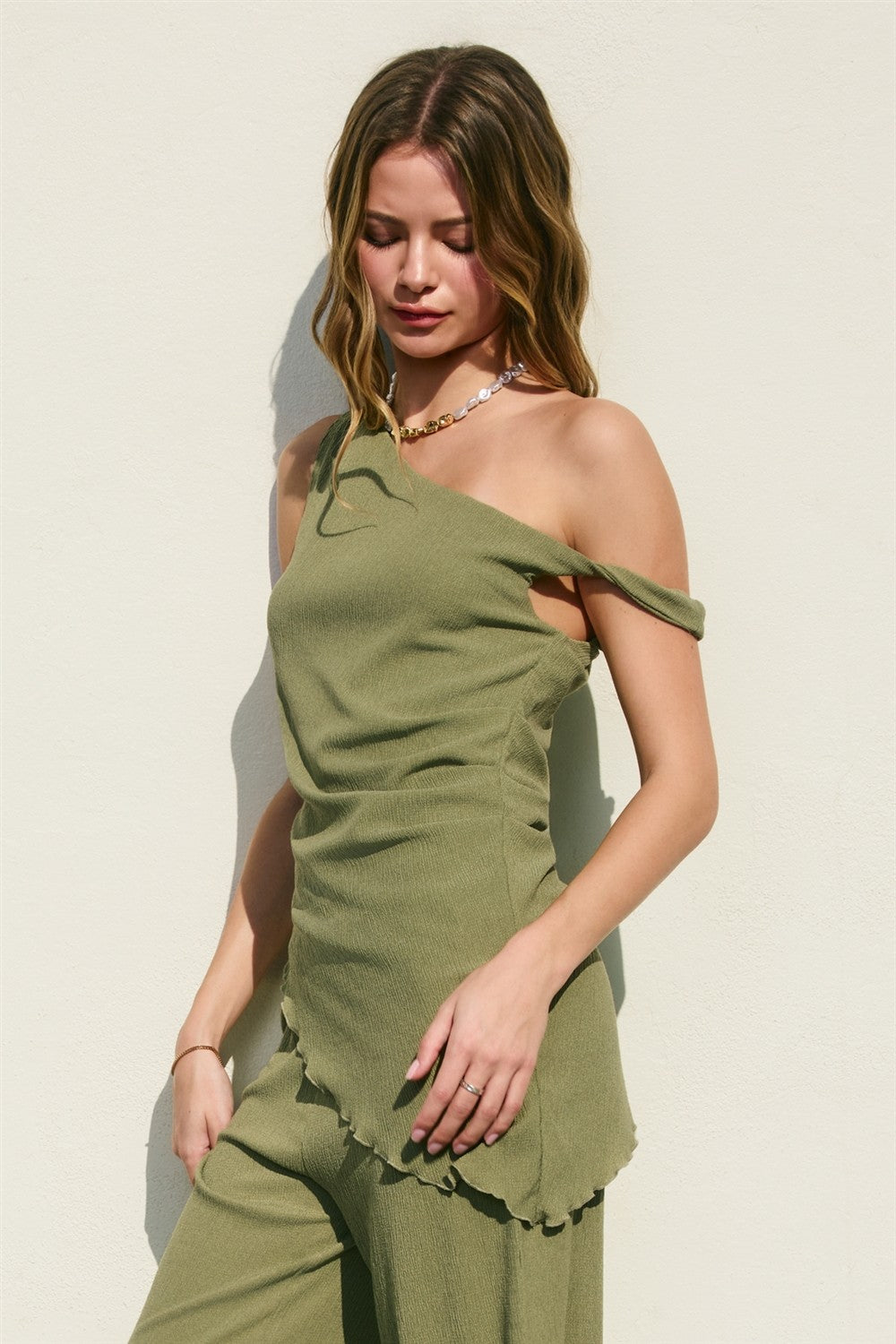 soft stretch asymmetrical top