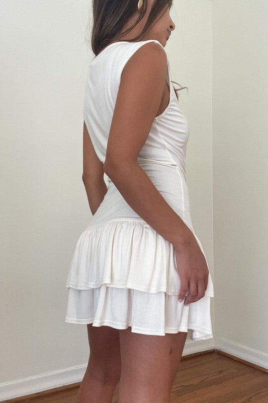 double layered ruched skirt dress
