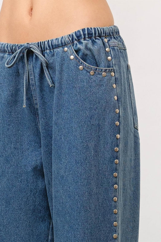 studded drawstring jeans