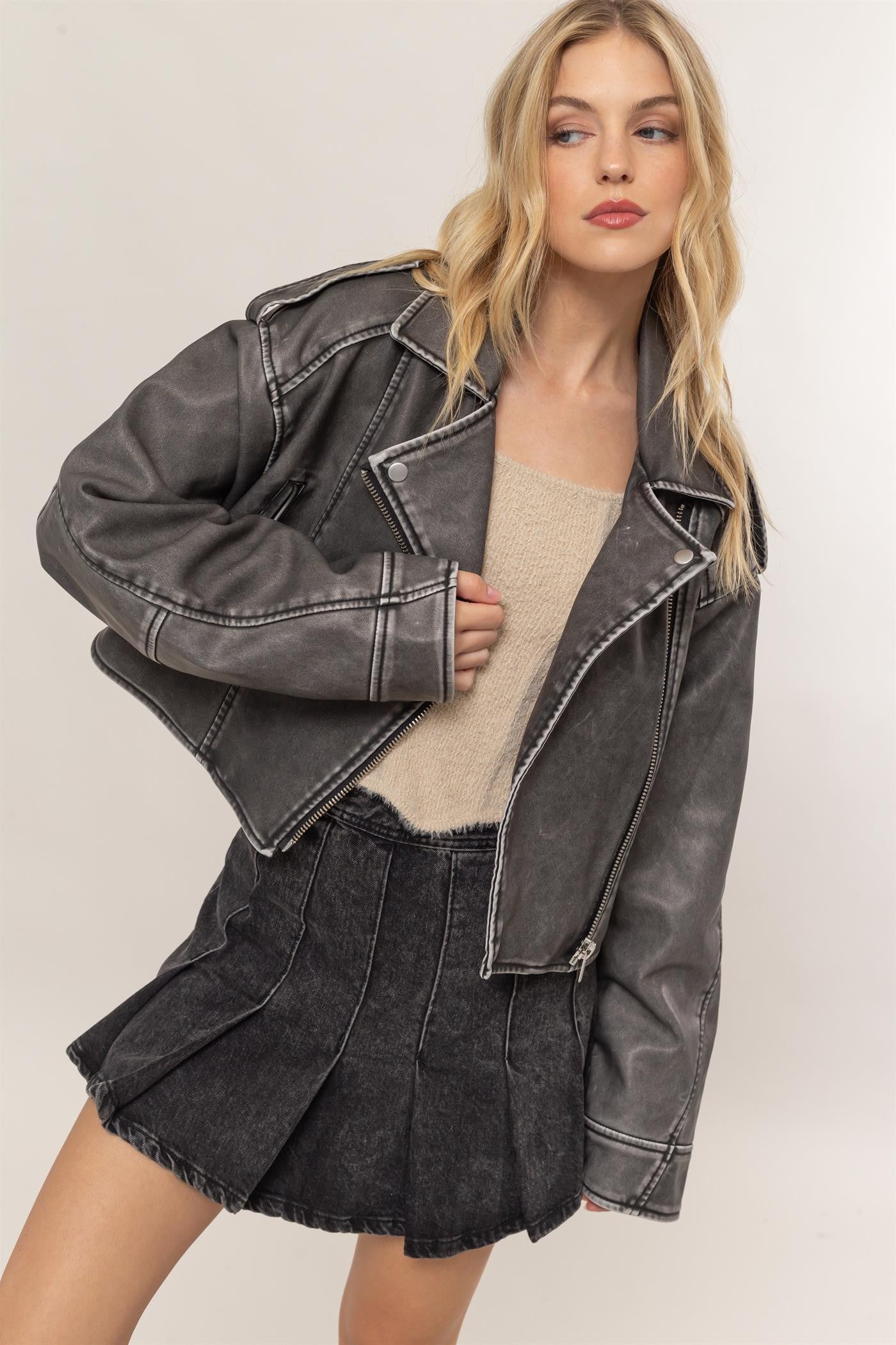 faux leather moto jacket