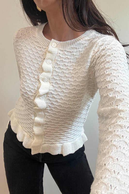 ruffle pointelle sweater