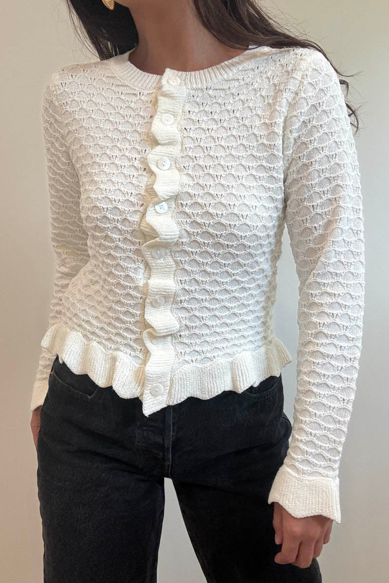 ruffle pointelle sweater