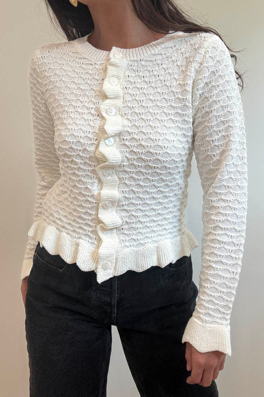ruffle pointelle sweater