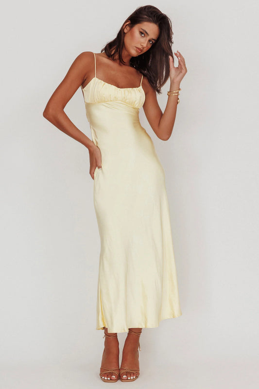 twist back satin maxi dress