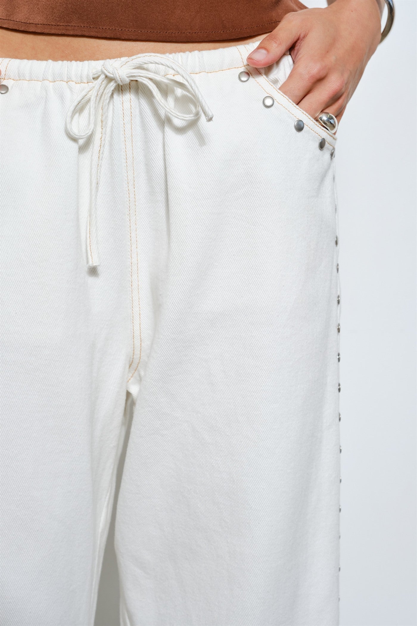 studded drawstring jeans