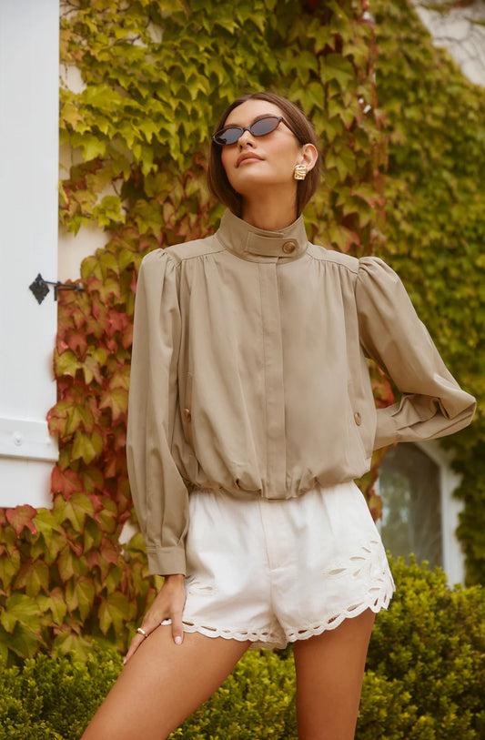 estero gathered sleeve bomber jacket