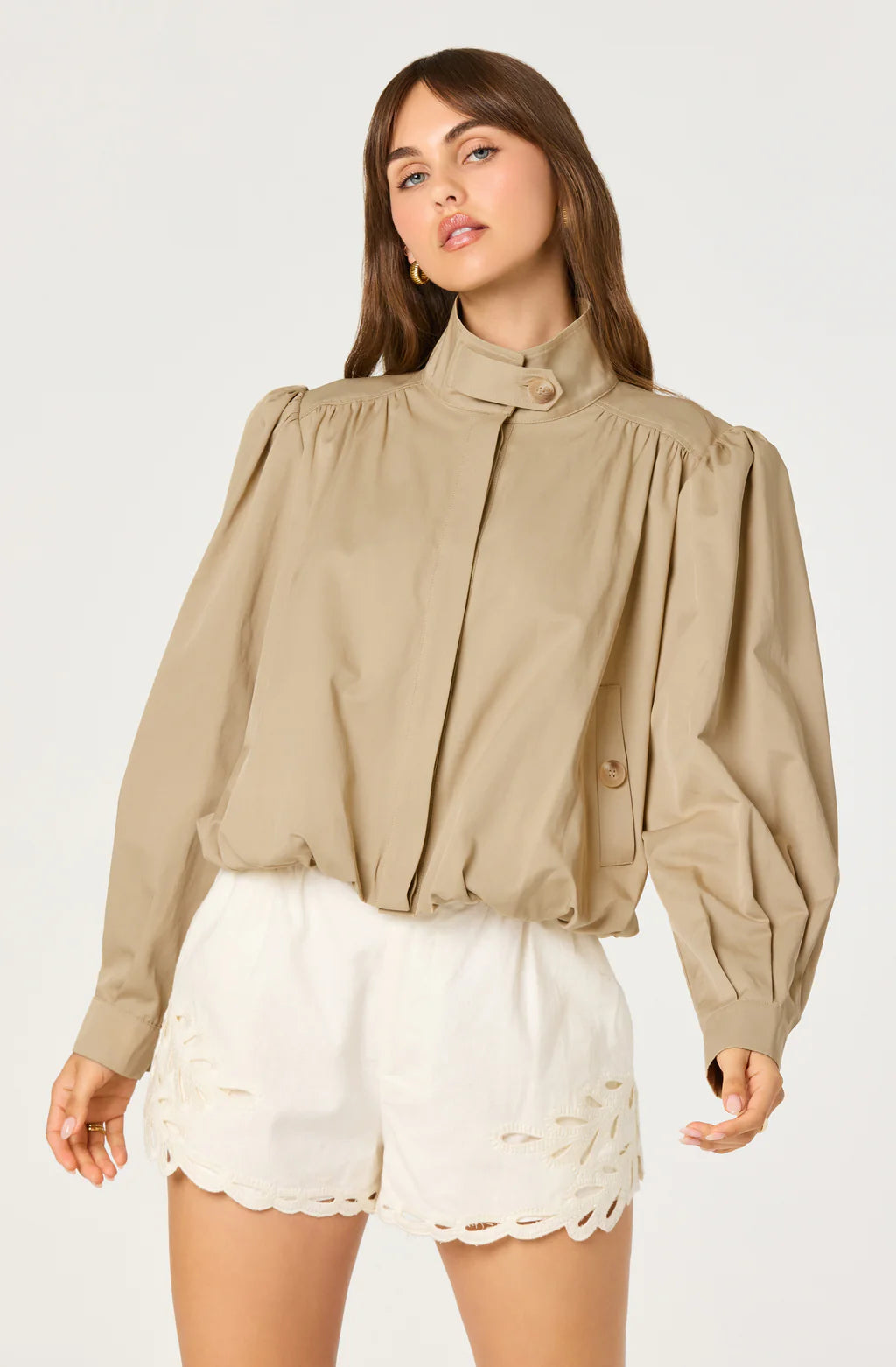 estero gathered sleeve bomber jacket