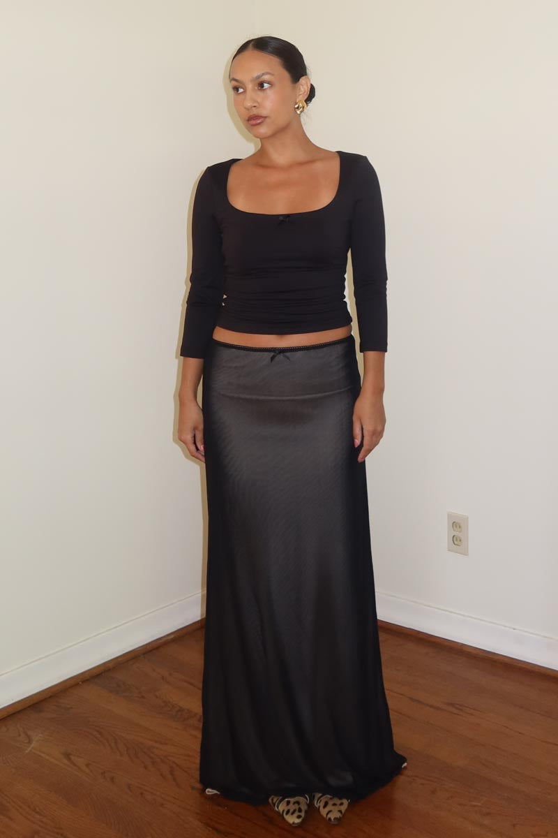 mesh layered maxi skirt