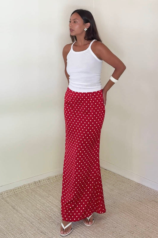 red hot dot maxi skirt
