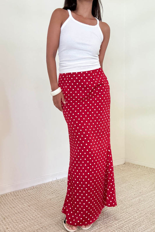 red hot dot maxi skirt