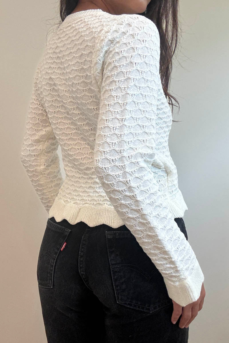 ruffle pointelle sweater