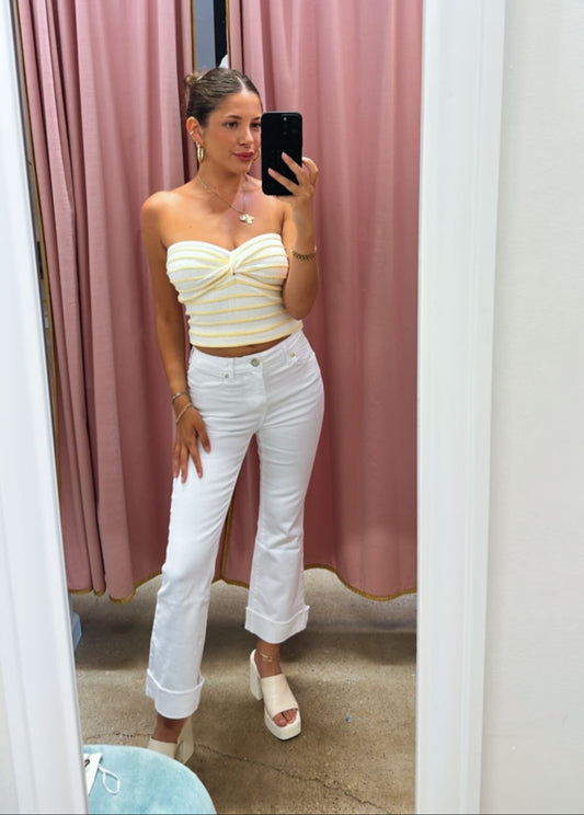white cuffed jeans