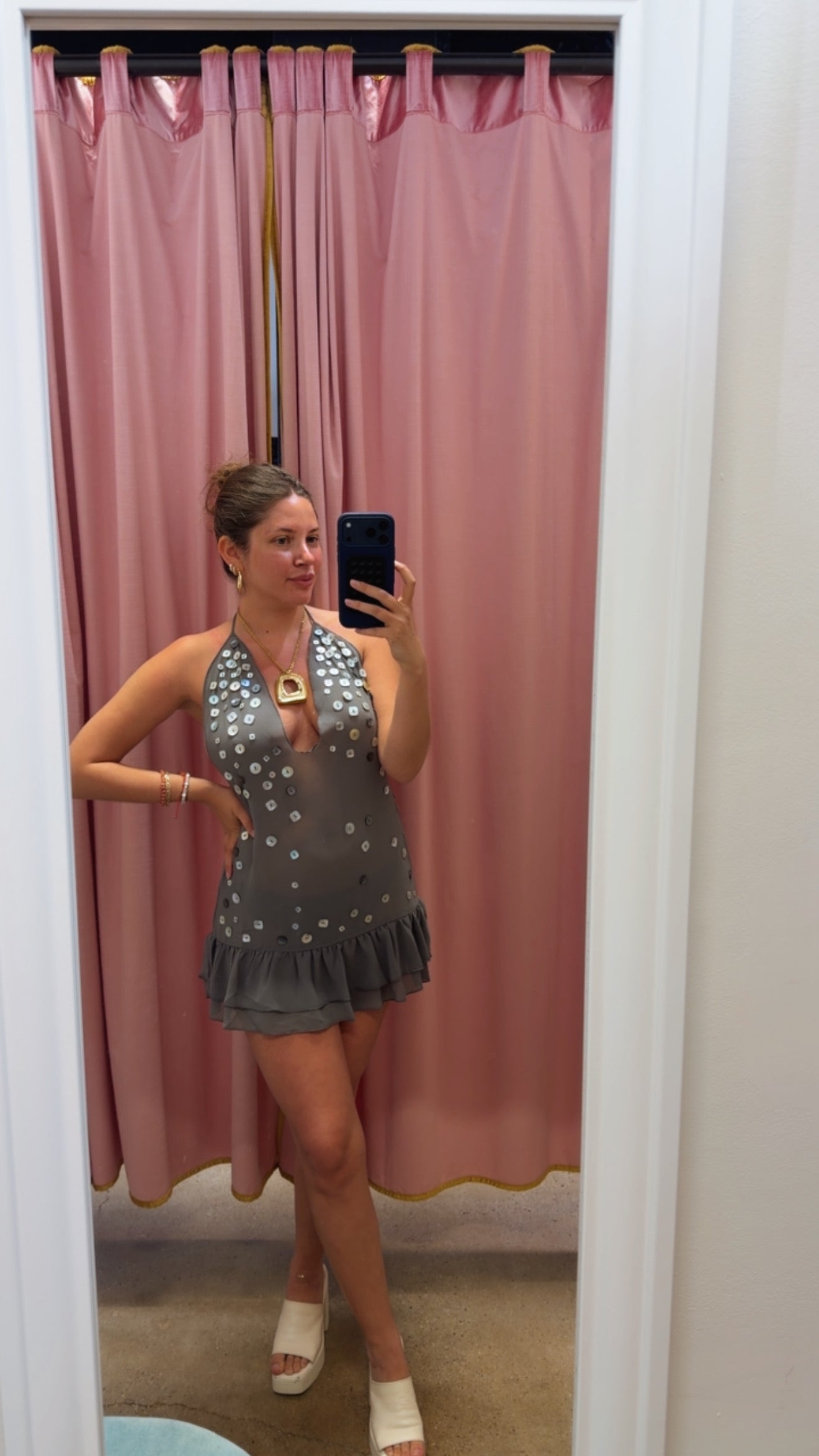 alarie button halter mini dress