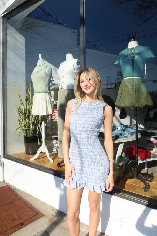 plaid smocked mini dress