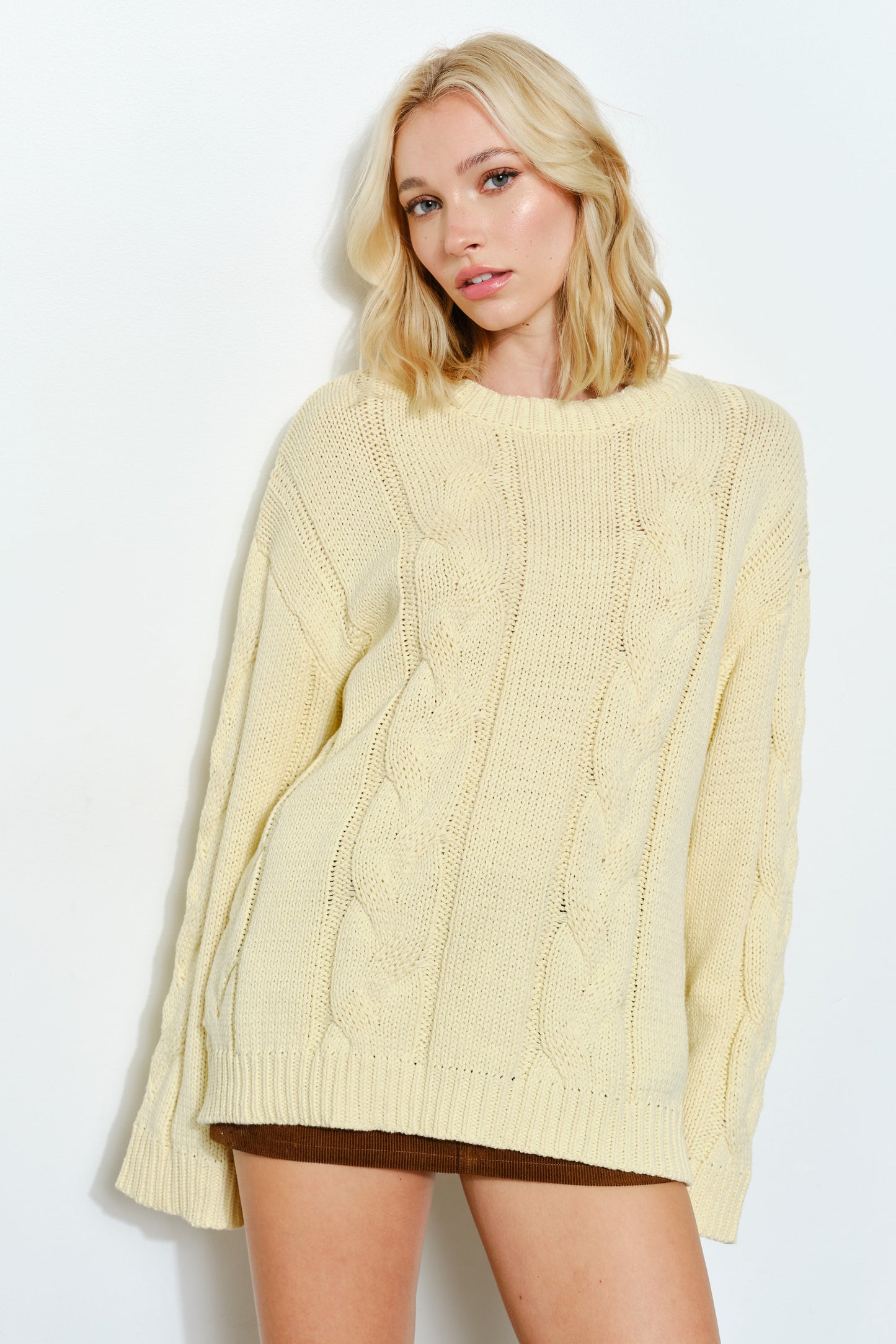prudence cable knit sweater