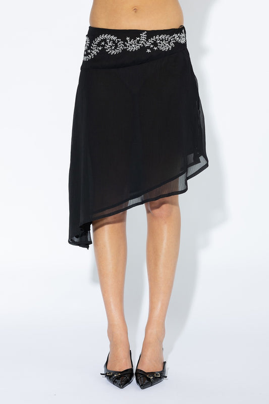 embroidered midi skirt