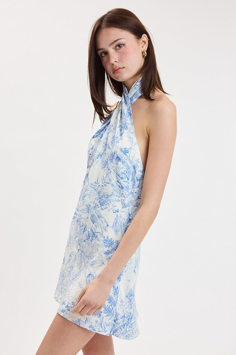 zizzy twist halter mini dress