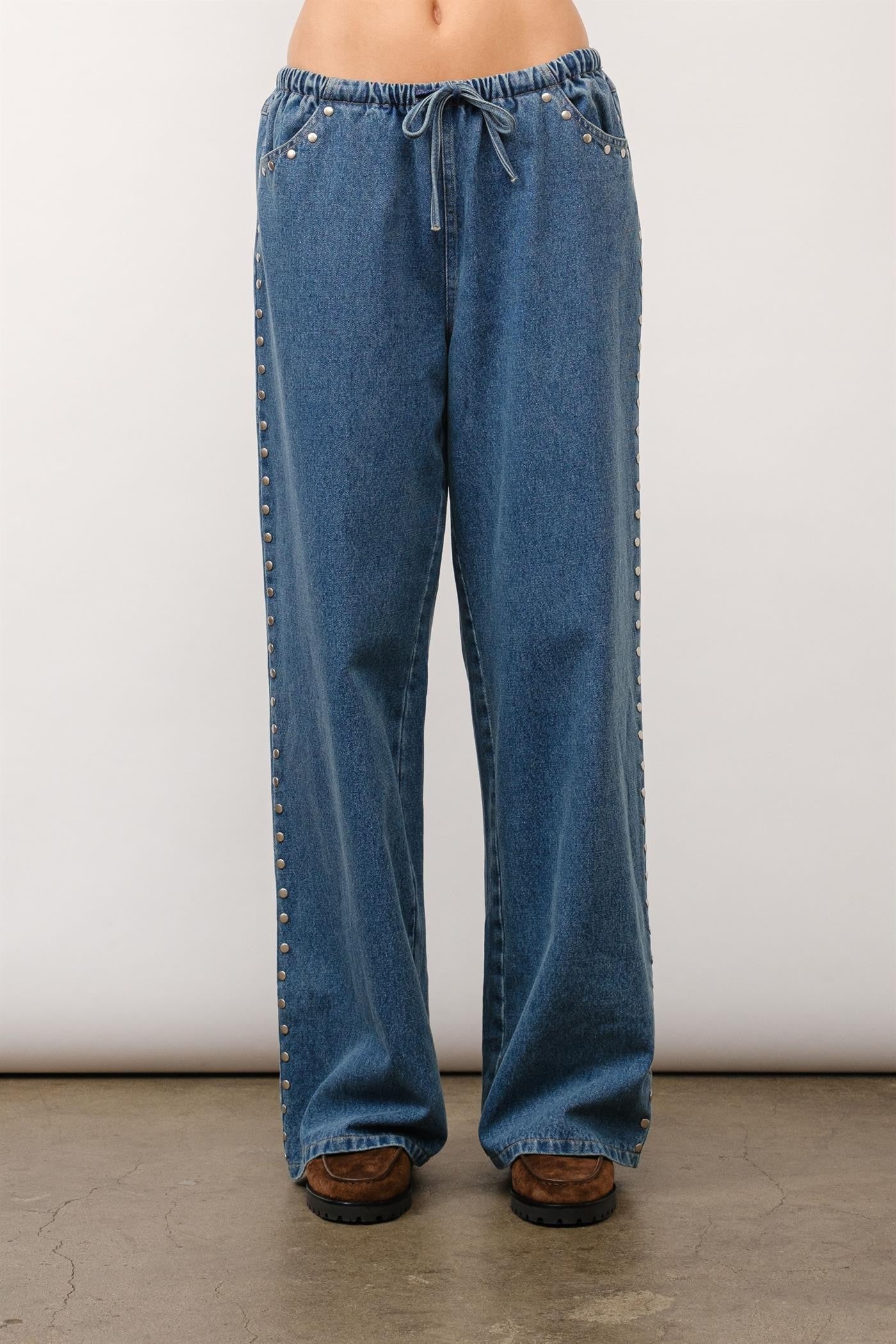 studded drawstring jeans
