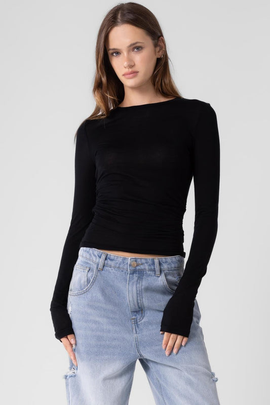 shirred long sleeve top