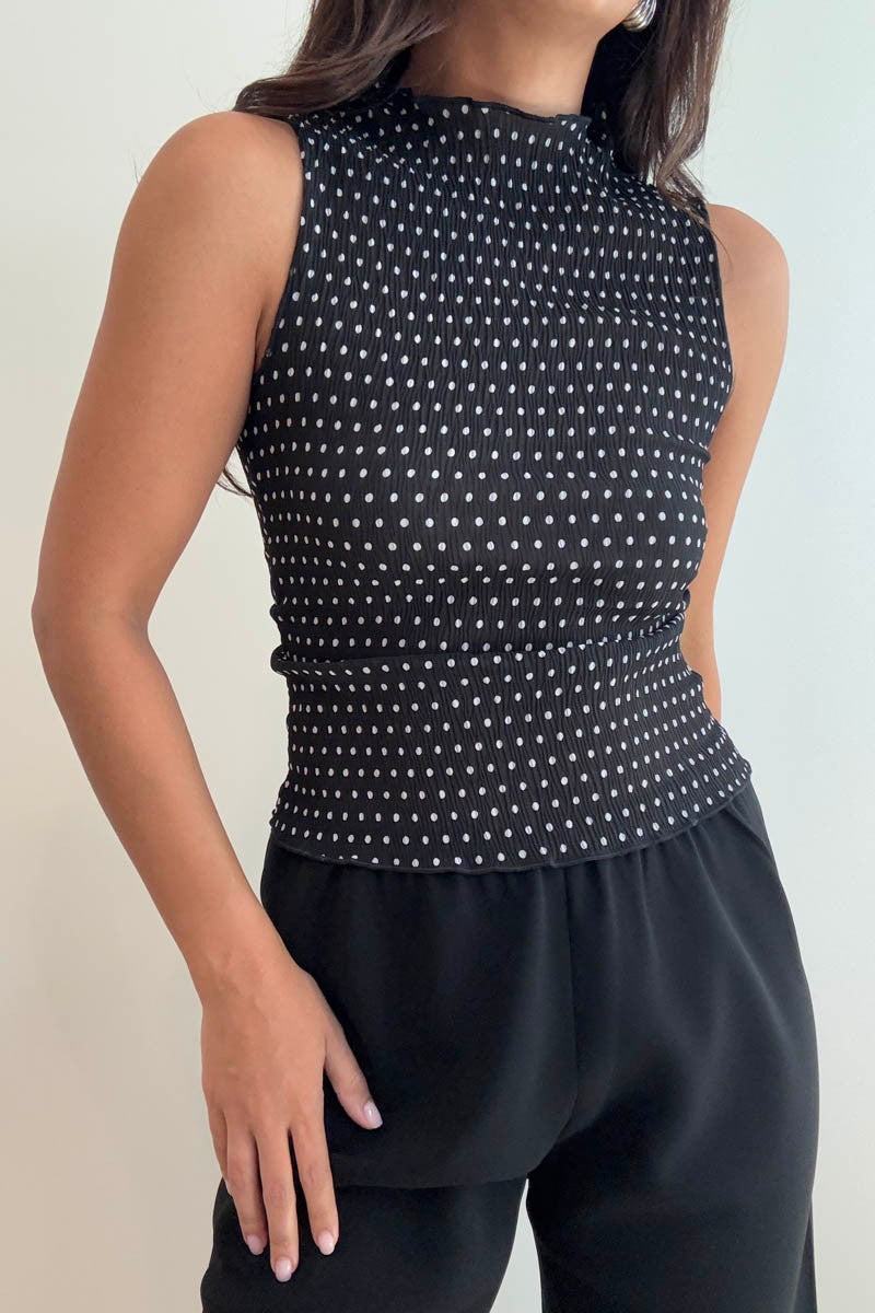 polka dot plisse top