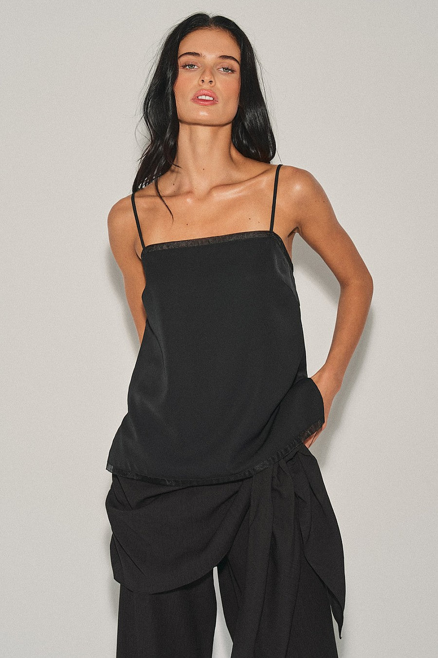 organza trim satin tank