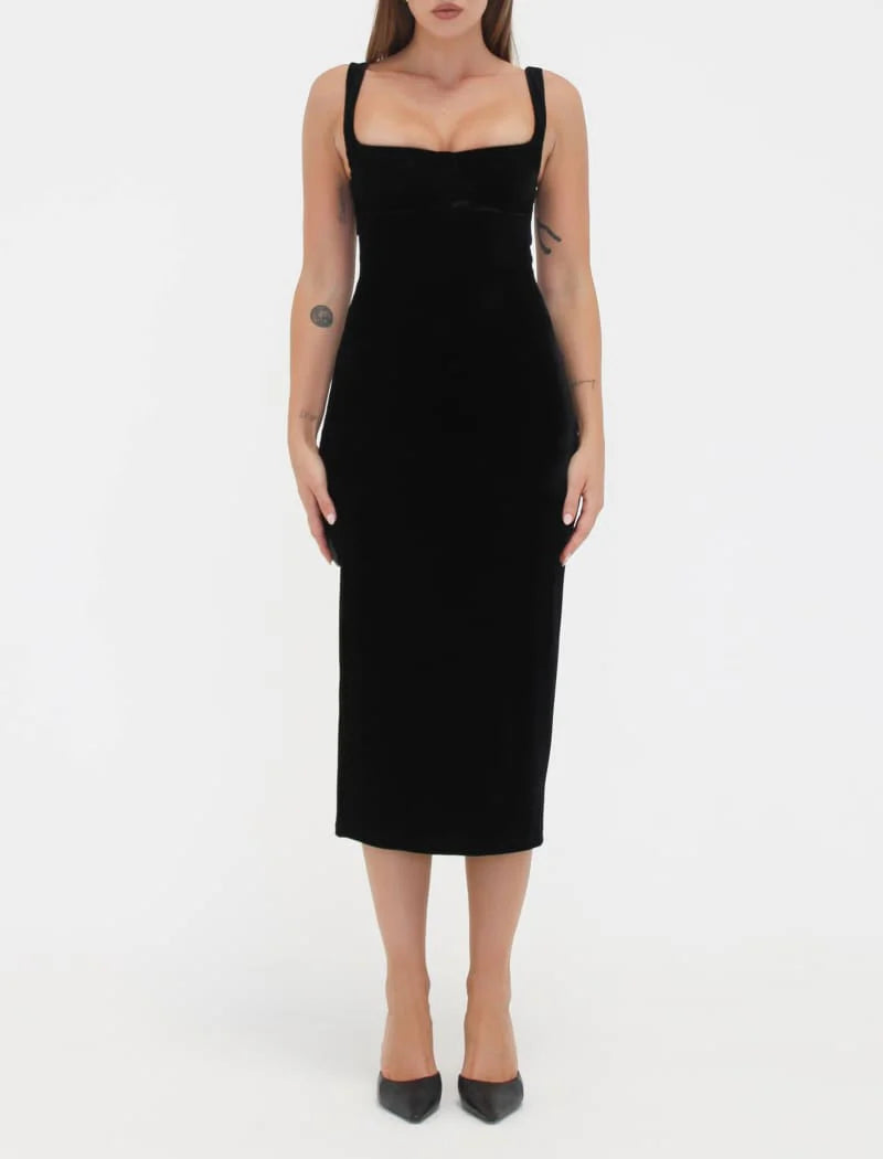 runway velvet midi dress