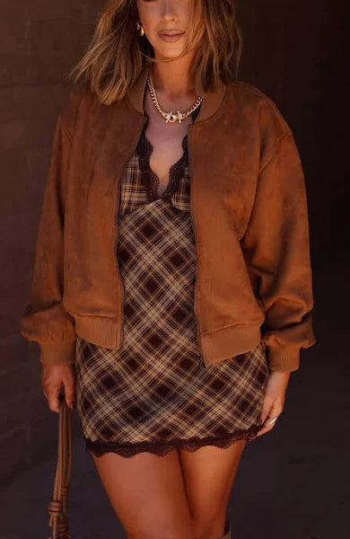 toffee suede bomber jacket