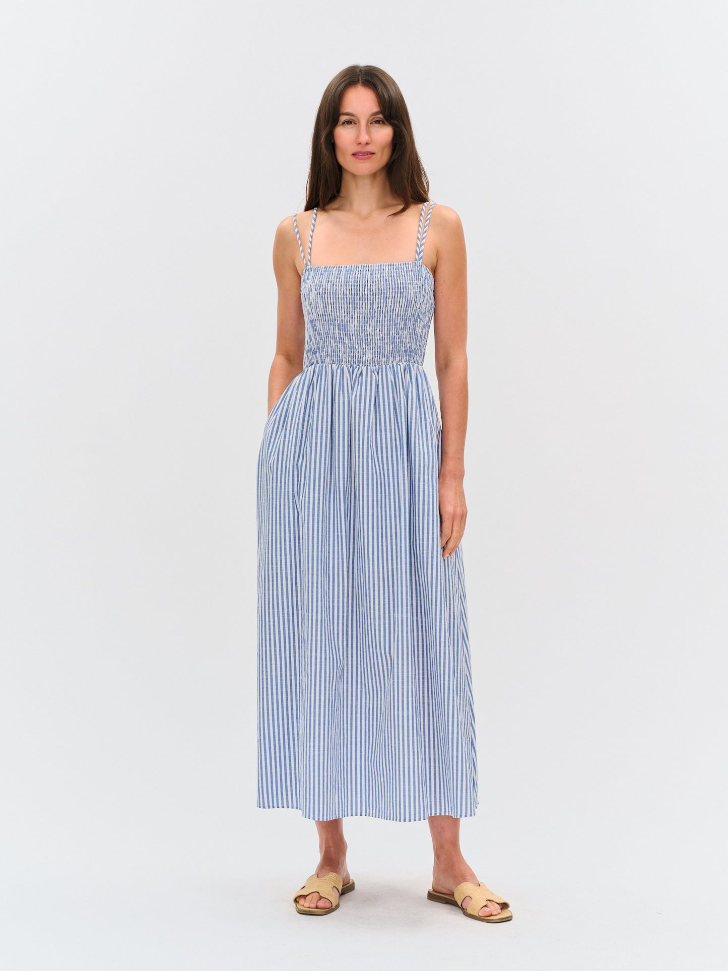 poplin stripe maxi dress